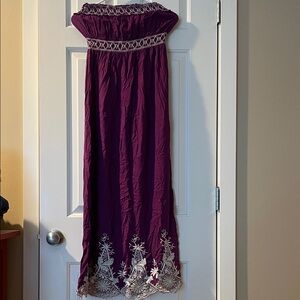 Purple Strapless Dress with Lace Trim